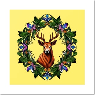 White-tailed Deer With Wildflower Michigan State Tattoo Art Posters and Art